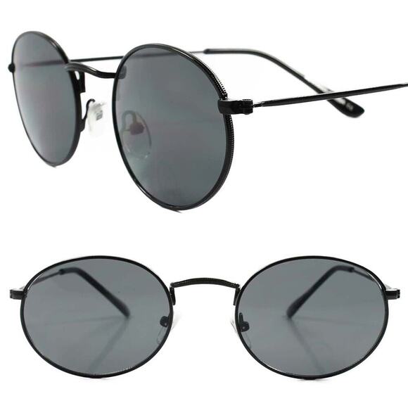 Classic Cool Vintage Retro 90s Fashion Hip Mens Womens Black Oval Sunglasses - Picture 1 of 4